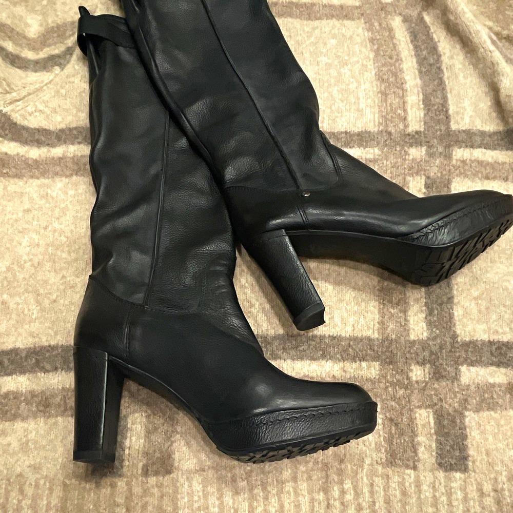 Stuart Weitzman Womens Black Leather Knee High Platform Lug Boots 5.5 SW78047